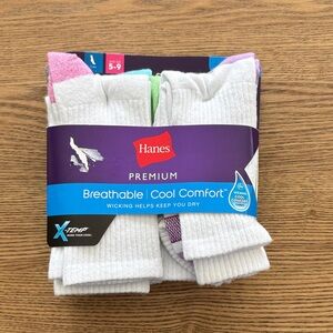 Hanes Premium White Crew Socks with Pink, Green & Purple Accents